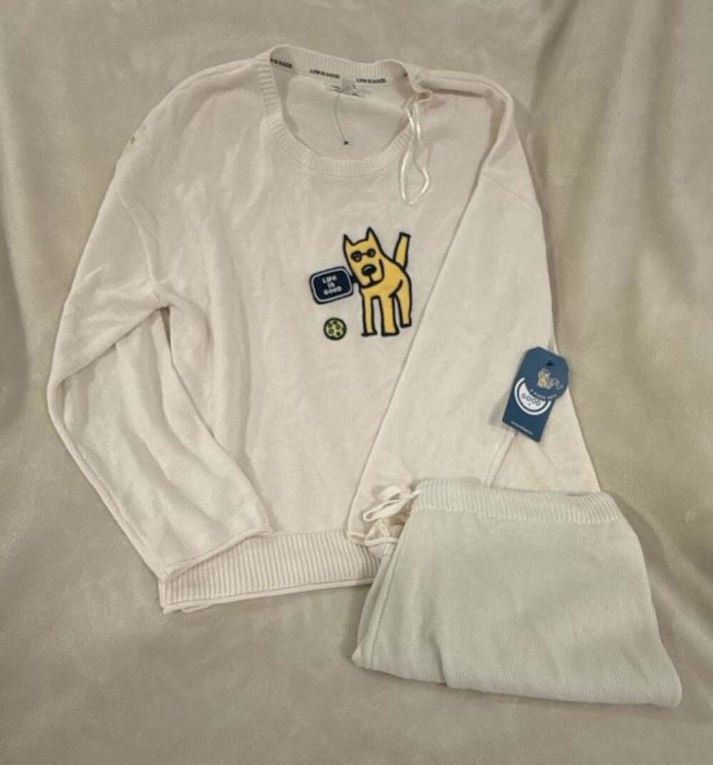Life is Good 2 Piece Set Sweater Lounge Pants Size XL White Dog